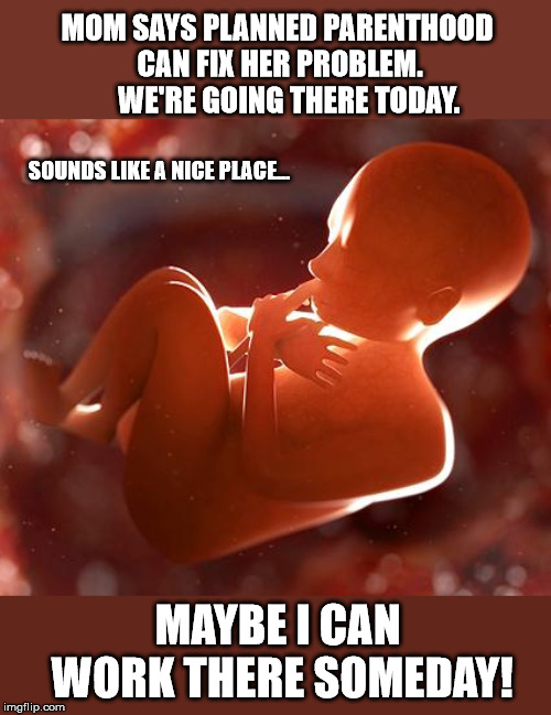 Uninformed Thinking Fetus | MOM SAYS PLANNED PARENTHOOD CAN FIX HER PROBLEM.     WE'RE GOING THERE TODAY. SOUNDS LIKE A NICE PLACE... MAYBE I CAN WORK THERE SOMEDAY! | image tagged in thinking fetus,planned parenthood,abortion is murder,pro life,maga | made w/ Imgflip meme maker