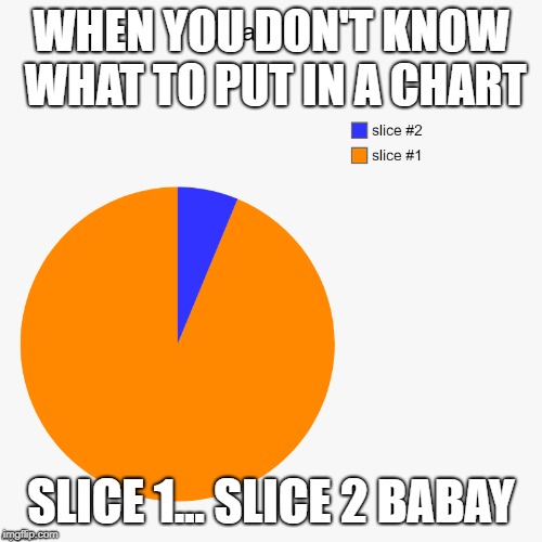 You don't know what to put into a Chart | WHEN YOU DON'T KNOW WHAT TO PUT IN A CHART; SLICE 1... SLICE 2 BABAY | image tagged in default imgflip chart,pie charts,charts | made w/ Imgflip meme maker