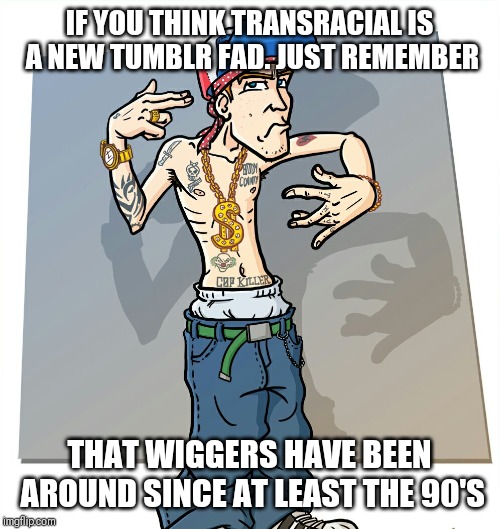Let that sink in | IF YOU THINK TRANSRACIAL IS A NEW TUMBLR FAD. JUST REMEMBER; THAT WIGGERS HAVE BEEN AROUND SINCE AT LEAST THE 90'S | image tagged in wigger,memes,tumblr,transracial,cringe,funny | made w/ Imgflip meme maker