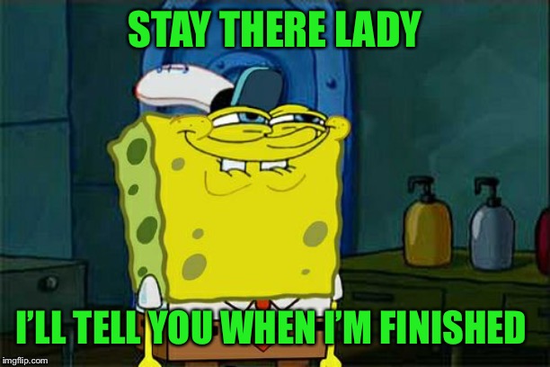 Don't You Squidward Meme | STAY THERE LADY I’LL TELL YOU WHEN I’M FINISHED | image tagged in memes,dont you squidward | made w/ Imgflip meme maker