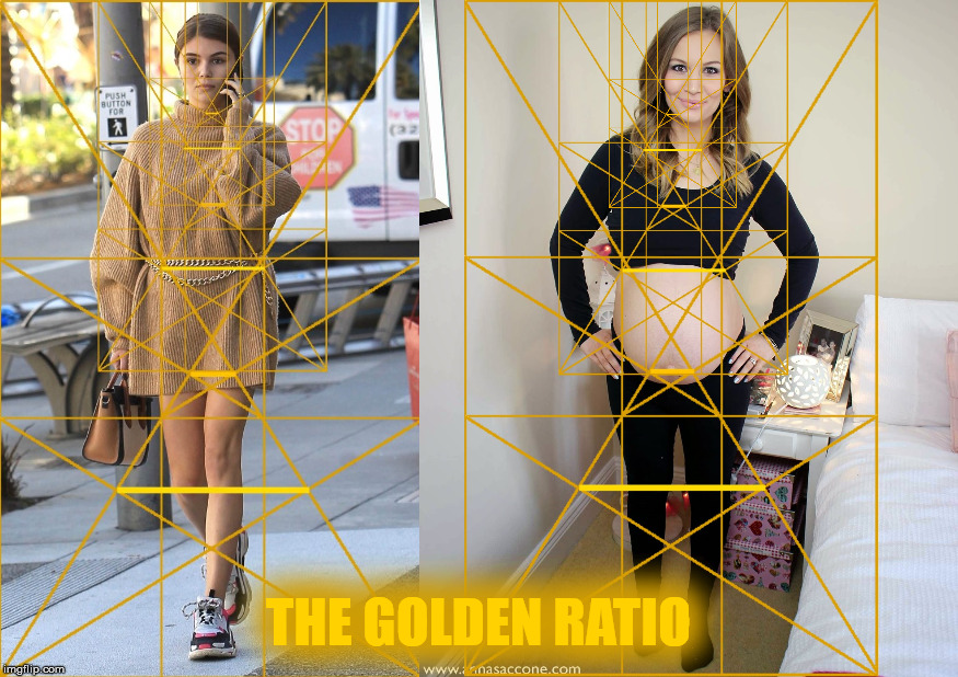 The Golden Ratio in two pictures (not the same woman). | THE GOLDEN RATIO | image tagged in the golden ratio,the fibonacci sequence,angles,vision,the human body,life | made w/ Imgflip meme maker