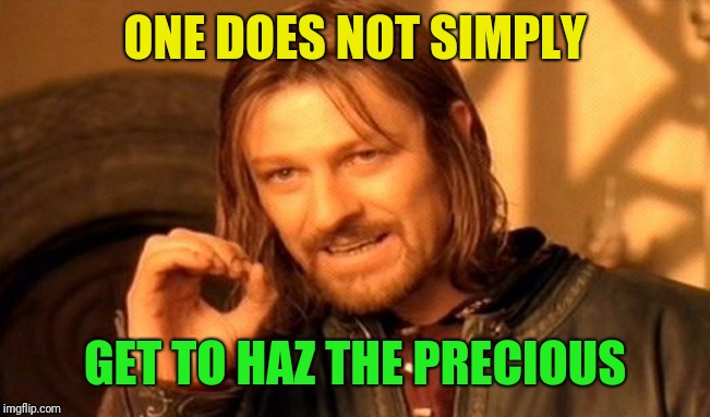 One Does Not Simply Meme | ONE DOES NOT SIMPLY GET TO HAZ THE PRECIOUS | image tagged in memes,one does not simply | made w/ Imgflip meme maker