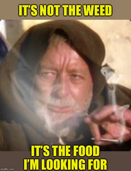 obiwan star wars joint smoking weed | IT’S NOT THE WEED IT’S THE FOOD I’M LOOKING FOR | image tagged in obiwan star wars joint smoking weed | made w/ Imgflip meme maker