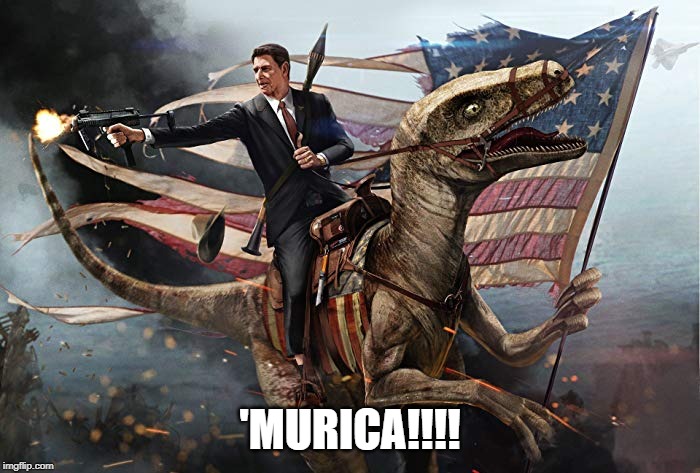 This picture has as much to do with ending communism as the GND has to do with ending climate change. | 'MURICA!!!! | image tagged in ronald reagan,alexandria ocasio-cortez,velociraptor,america,green new deal | made w/ Imgflip meme maker