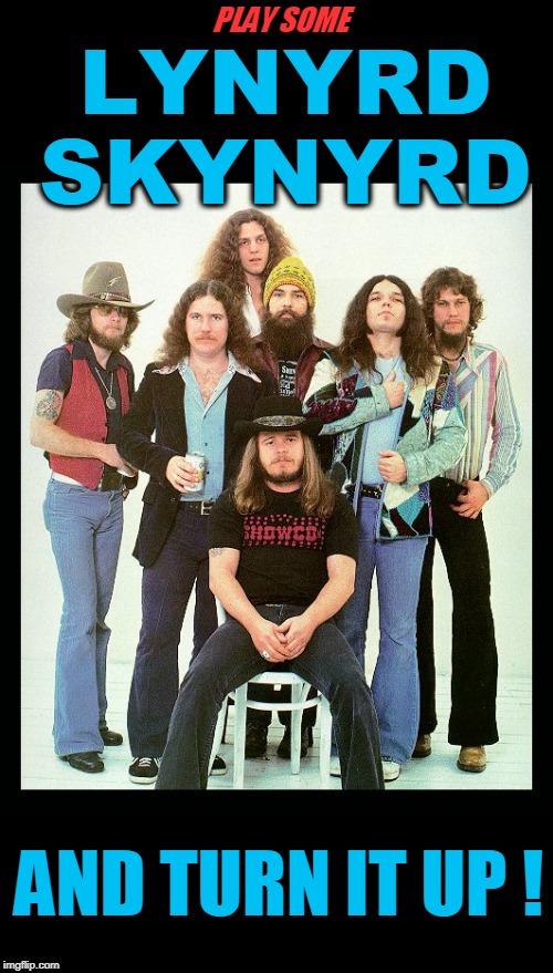 turn it up | PLAY SOME; LYNYRD SKYNYRD; AND TURN IT UP ! | image tagged in lynyrd skynyrd,awesome music | made w/ Imgflip meme maker