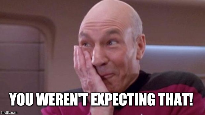 picard oops | YOU WEREN'T EXPECTING THAT! | image tagged in picard oops | made w/ Imgflip meme maker