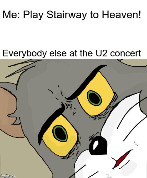 Unsettled Tom Meme | Me: Play Stairway to Heaven! Everybody else at the U2 concert | image tagged in memes,unsettled tom | made w/ Imgflip meme maker