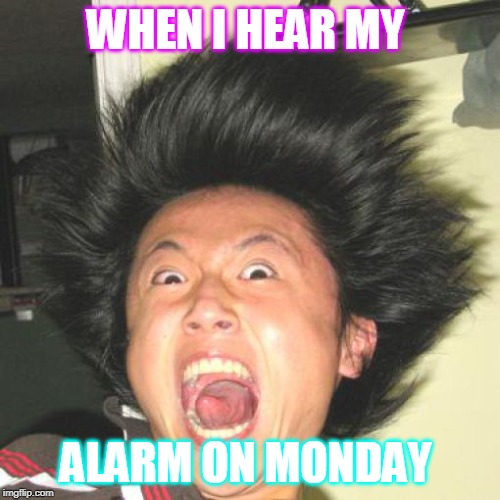 chinese guy | WHEN I HEAR MY; ALARM ON MONDAY | image tagged in chinese guy | made w/ Imgflip meme maker