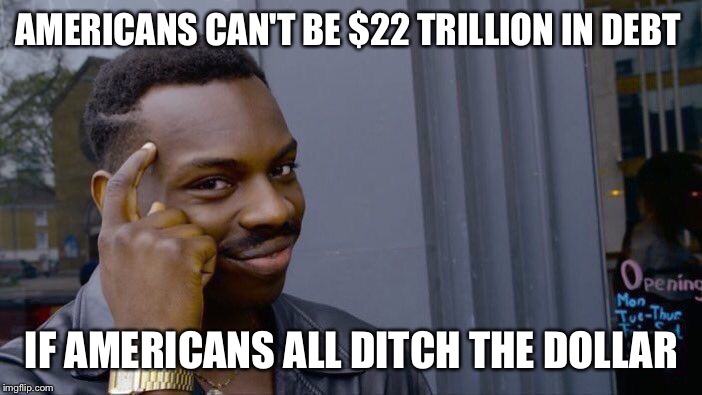 Roll Safe Think About It | AMERICANS CAN'T BE $22 TRILLION IN DEBT; IF AMERICANS ALL DITCH THE DOLLAR | image tagged in memes,roll safe think about it | made w/ Imgflip meme maker
