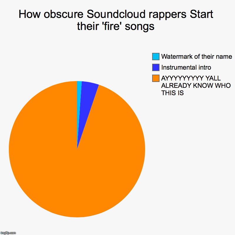 How obscure Soundcloud rappers Start their 'fire' songs | AYYYYYYYYY YALL ALREADY KNOW WHO THIS IS, Instrumental intro, Watermark of their n | image tagged in charts,pie charts | made w/ Imgflip chart maker