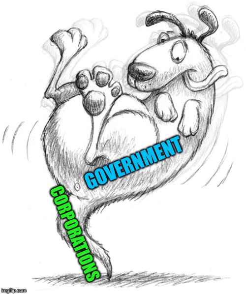 Who’s Wagging Who | GOVERNMENT; CORPORATIONS | image tagged in wagging the dog,tail,government,corporations,corporate takeover,corruption | made w/ Imgflip meme maker
