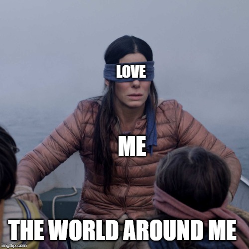 Bird Box Meme | LOVE; ME; THE WORLD AROUND ME | image tagged in memes,bird box | made w/ Imgflip meme maker