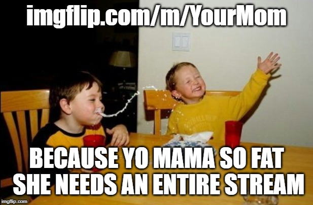 Introducing YourMom. The home for "Yo mama so X" | imgflip.com/m/YourMom; BECAUSE YO MAMA SO FAT SHE NEEDS AN ENTIRE STREAM | image tagged in memes,yo mamas so fat,streams,yourmom | made w/ Imgflip meme maker
