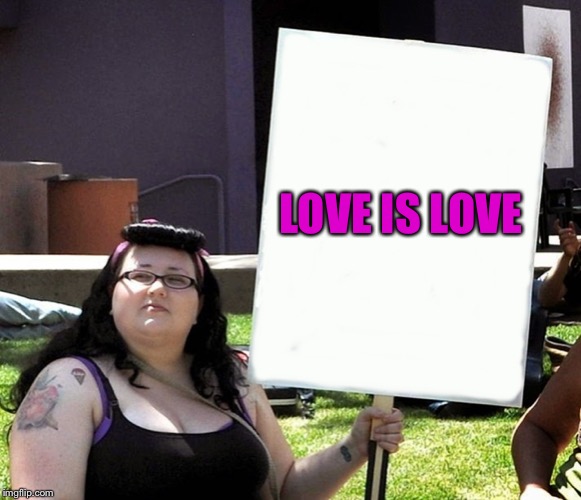 sjw with sign | LOVE
IS
LOVE | image tagged in sjw with sign | made w/ Imgflip meme maker