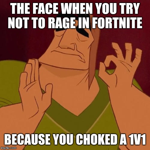 When X just right | THE FACE WHEN YOU TRY NOT TO RAGE IN FORTNITE; BECAUSE YOU CHOKED A 1V1 | image tagged in when x just right | made w/ Imgflip meme maker
