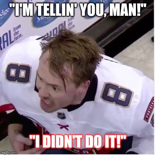  Jace Hawryluk triggered. | "I'M TELLIN' YOU, MAN!"; "I DIDN'T DO IT!" | image tagged in triggered,mad,penalty,florida,panthers,toronto maple leafs | made w/ Imgflip meme maker