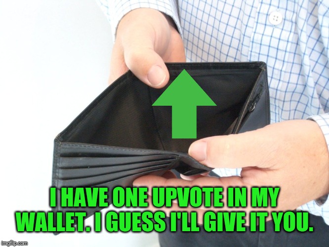 NoMoneyWallet | I HAVE ONE UPVOTE IN MY WALLET. I GUESS I'LL GIVE IT YOU. | image tagged in nomoneywallet | made w/ Imgflip meme maker