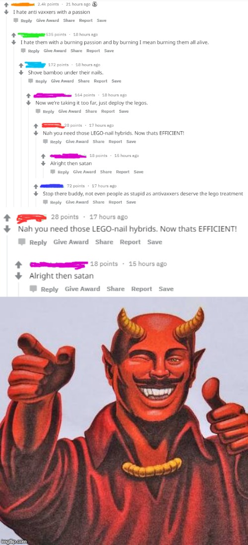 Breaking News: Satan Reveals New Torture Method | image tagged in buddy satan,reddit,the lego treatment | made w/ Imgflip meme maker