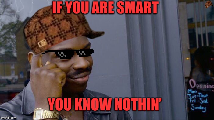 Smortness | IF YOU ARE SMART; YOU KNOW NOTHIN’ | image tagged in memes,roll safe think about it | made w/ Imgflip meme maker