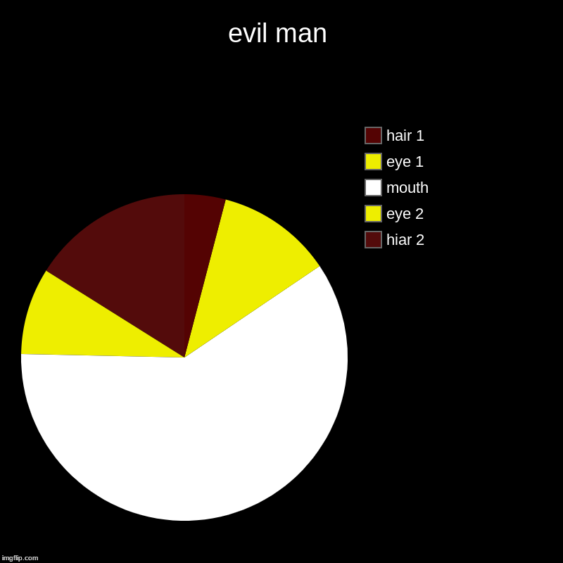 evil man | hiar 2, eye 2, mouth, eye 1, hair 1 | image tagged in charts,pie charts | made w/ Imgflip chart maker