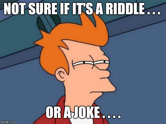 Not Sure.... | NOT SURE IF IT'S A RIDDLE . . . OR A JOKE . . . . | image tagged in memes,futurama fry | made w/ Imgflip meme maker