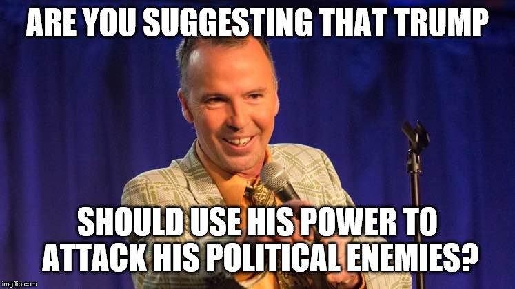 ARE YOU SUGGESTING THAT TRUMP SHOULD USE HIS POWER TO ATTACK HIS POLITICAL ENEMIES? | made w/ Imgflip meme maker