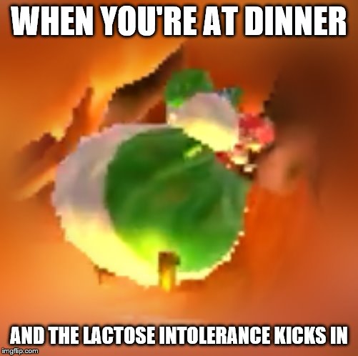 THICC YOSHI | WHEN YOU'RE AT DINNER; AND THE LACTOSE INTOLERANCE KICKS IN | image tagged in thicc yoshi | made w/ Imgflip meme maker