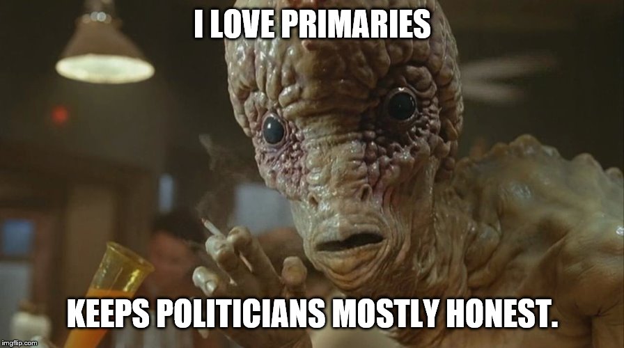 I LOVE PRIMARIES KEEPS POLITICIANS MOSTLY HONEST. | made w/ Imgflip meme maker