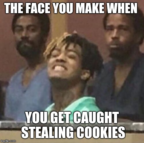xxxtentacion | THE FACE YOU MAKE WHEN; YOU GET CAUGHT STEALING COOKIES | image tagged in xxxtentacion | made w/ Imgflip meme maker