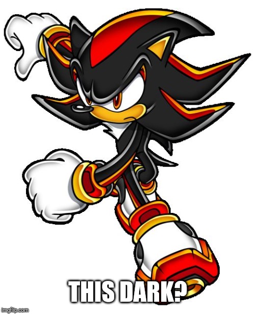 Shadow the hedgehog | THIS DARK? | image tagged in shadow the hedgehog | made w/ Imgflip meme maker