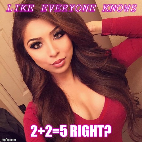 Hot girl | LIKE EVERYONE KNOWS; 2+2=5 RIGHT? | image tagged in hot girl | made w/ Imgflip meme maker