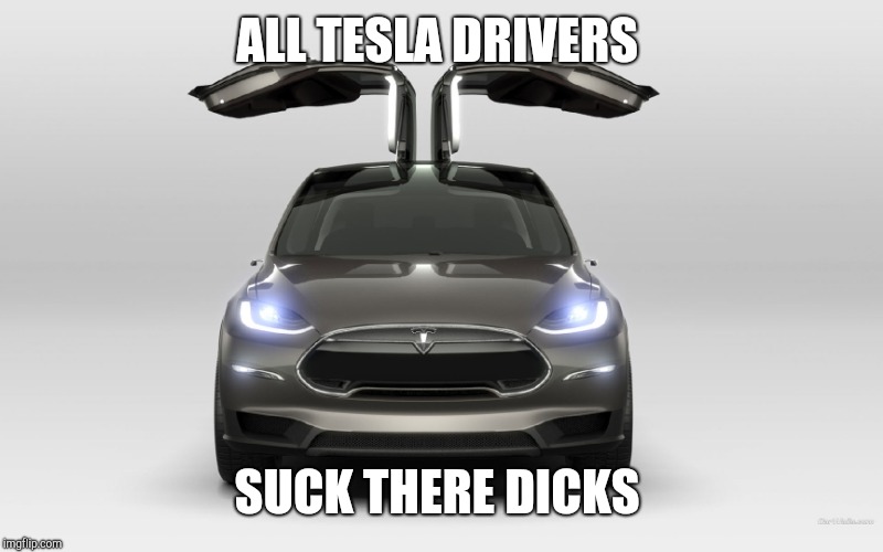 Tesla X | ALL TESLA DRIVERS; SUCK THERE DICKS | image tagged in tesla x | made w/ Imgflip meme maker