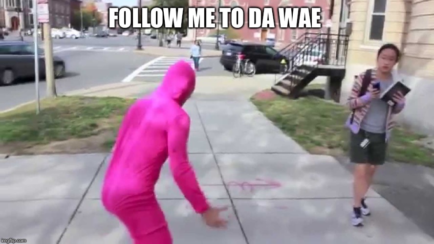 Pink Guy | FOLLOW ME TO DA WAE | image tagged in pink guy | made w/ Imgflip meme maker