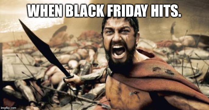 Sparta Leonidas Meme | WHEN BLACK FRIDAY HITS. | image tagged in memes,sparta leonidas | made w/ Imgflip meme maker