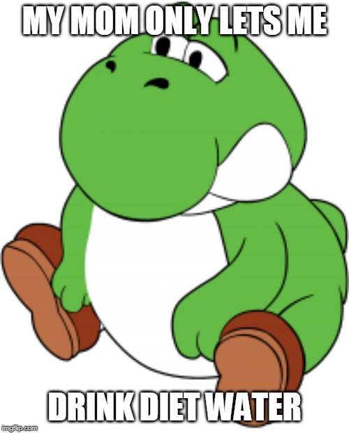 fat yoshi | MY MOM ONLY LETS ME; DRINK DIET WATER | image tagged in fat yoshi | made w/ Imgflip meme maker
