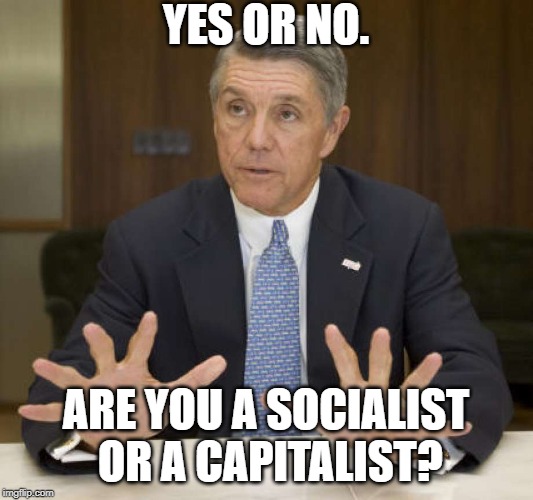 The stupid test. | YES OR NO. ARE YOU A SOCIALIST OR A CAPITALIST? | image tagged in roger williams,american politics,politics,political meme,republican,republicans | made w/ Imgflip meme maker