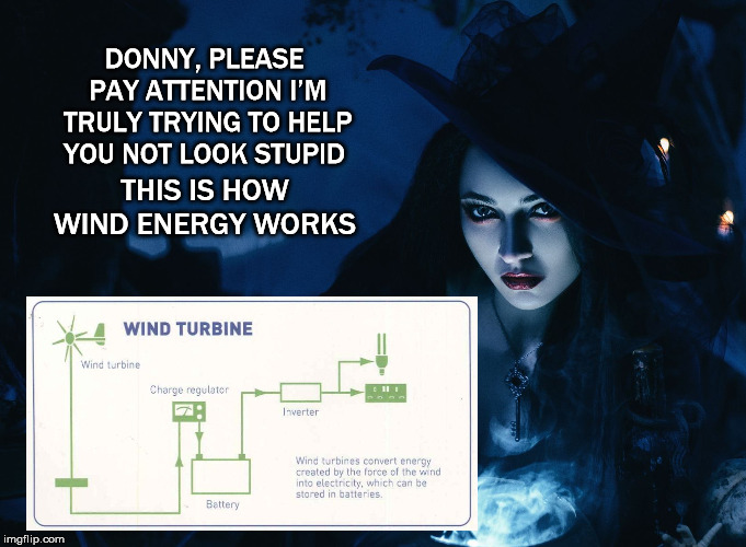 DONNY, PLEASE PAY ATTENTION I’M TRULY TRYING TO HELP YOU NOT LOOK STUPID; THIS IS HOW WIND ENERGY WORKS | image tagged in wind energy,mega,trump,stupid trump,potus,republican | made w/ Imgflip meme maker