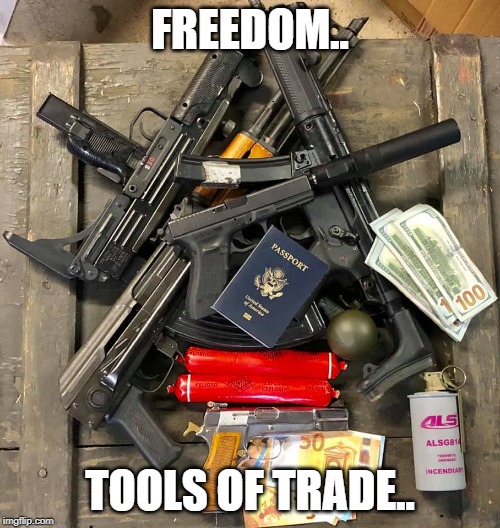 freedom tools of trade | FREEDOM.. TOOLS OF TRADE.. | image tagged in gun rights | made w/ Imgflip meme maker