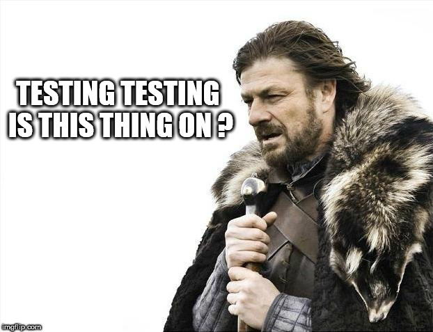 Brace Yourselves X is Coming Meme | TESTING TESTING IS THIS THING ON ? | image tagged in memes,brace yourselves x is coming | made w/ Imgflip meme maker