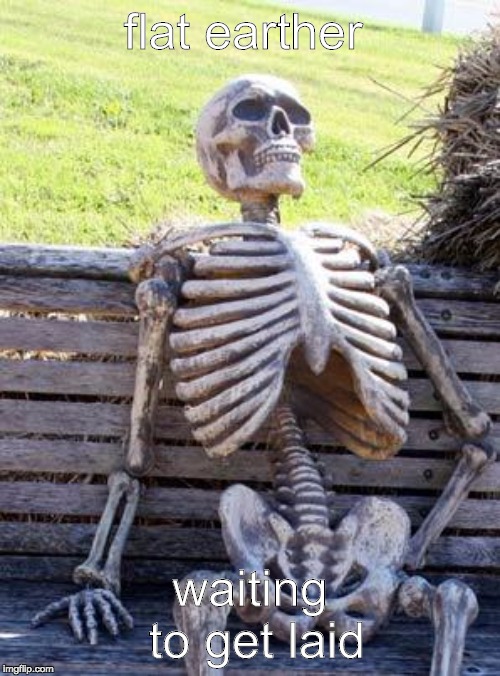 Waiting Skeleton | flat earther; waiting to get laid | image tagged in memes,waiting skeleton | made w/ Imgflip meme maker