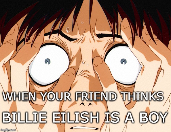 When your friend thinks Billie Eilish is a boy... | WHEN YOUR FRIEND THINKS; BILLIE EILISH IS A BOY | image tagged in despair,billie eilish | made w/ Imgflip meme maker