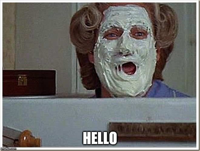 Mrs Doubtfire | HELLO | image tagged in mrs doubtfire | made w/ Imgflip meme maker