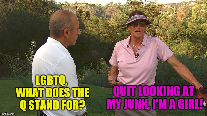 LGBTQ, WHAT DOES THE Q STAND FOR? QUIT LOOKING AT MY JUNK, I'M A GIRL! | made w/ Imgflip meme maker