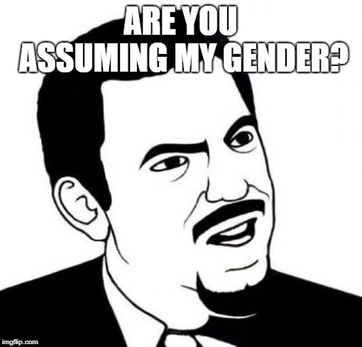 Seriously Face Meme | ARE YOU ASSUMING MY GENDER? | image tagged in memes,seriously face | made w/ Imgflip meme maker