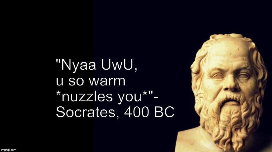 OwOcratic philosophy | "Nyaa UwU, u so warm *nuzzles you*"- Socrates, 400 BC | image tagged in memes,philosophy,socrates,uwu | made w/ Imgflip meme maker