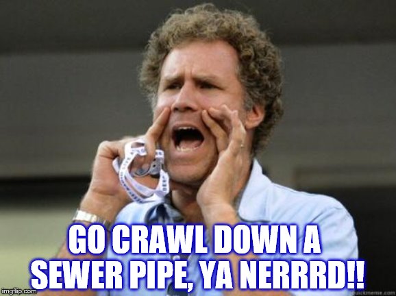 Yelling | GO CRAWL DOWN A SEWER PIPE, YA NERRRD!! | image tagged in yelling | made w/ Imgflip meme maker