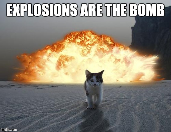 cat explosion | EXPLOSIONS ARE THE BOMB | image tagged in cat explosion | made w/ Imgflip meme maker
