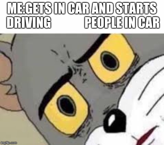 Tom meme | ME:GETS IN CAR AND STARTS DRIVING
             PEOPLE IN CAR | image tagged in memes,funny memes,tom and jerry | made w/ Imgflip meme maker