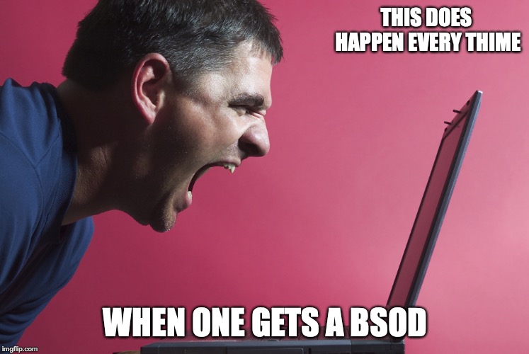 Man Yelling at Laptop | THIS DOES HAPPEN EVERY THIME; WHEN ONE GETS A BSOD | image tagged in laptop,memes | made w/ Imgflip meme maker