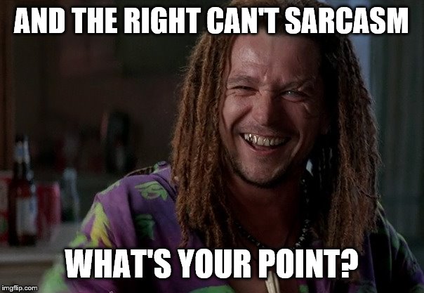AND THE RIGHT CAN'T SARCASM WHAT'S YOUR POINT? | made w/ Imgflip meme maker